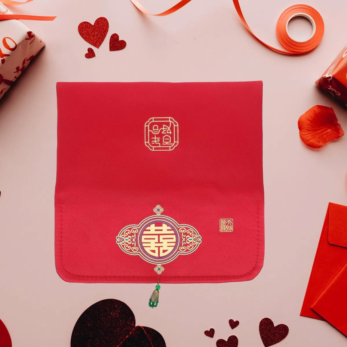 Lurrose Busta Rossa Tradizionale Per Matrimonio Broccato Busta Per Soldi Di Fidanzamento Elegante Per Cerimonie Nuziali Portafortuna e Regali Design Resistente e Stabile Confezione