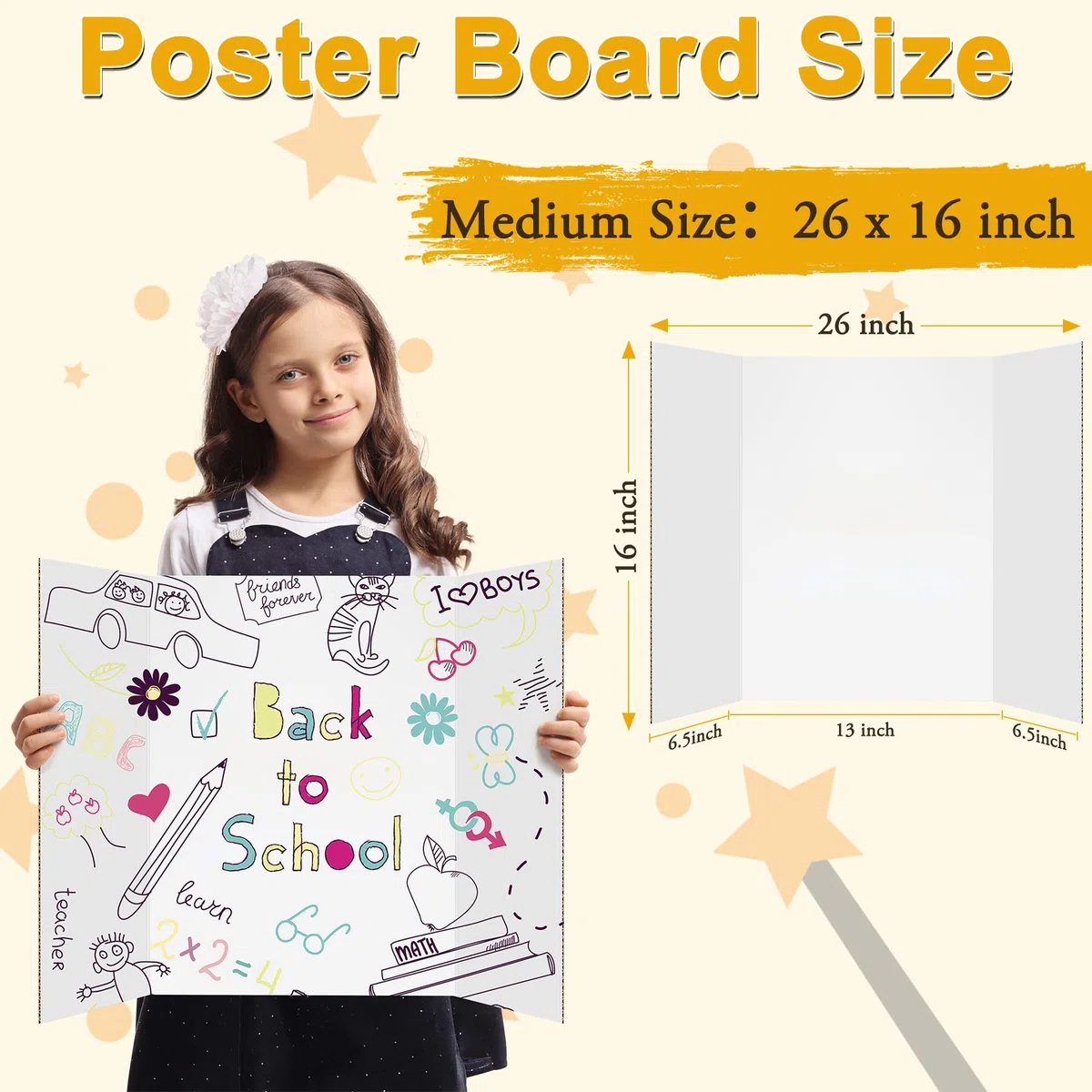 AKONEGE 4 cartoncini per poster a 3 pieghe, formato medio, 66 x 40,6 cm, colore bianco, cartone ondulato, per presentazioni scientifiche, progetti scolastici, mostre, presentazioni aziendali