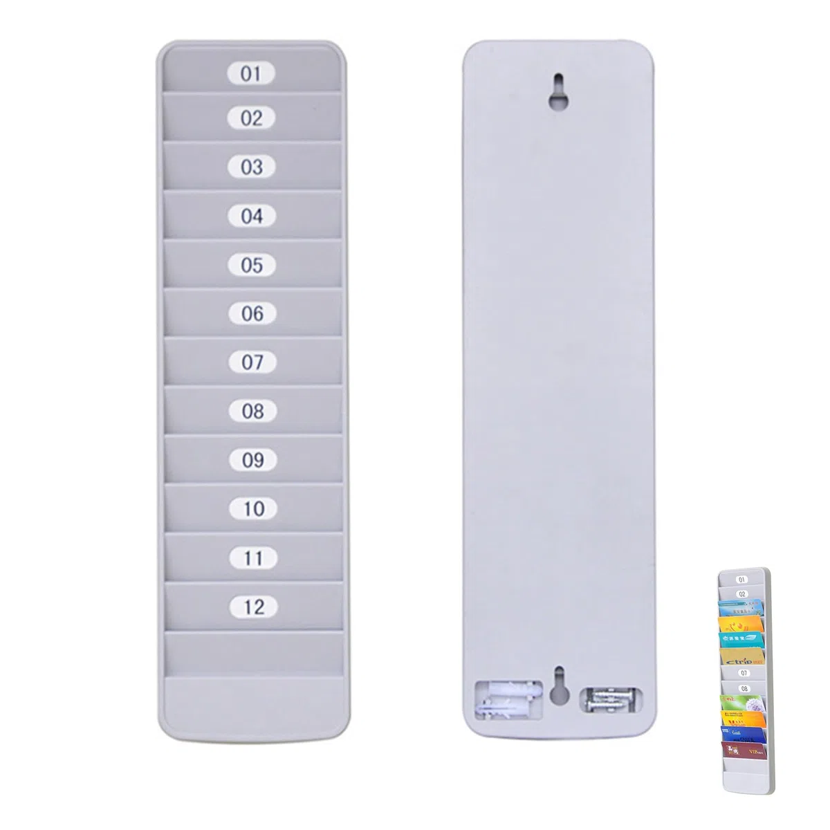 Supporto Da Parete per Carte Dipendenti, Porta Tessere Da Parete 12 Slot, Appendere Organizer per Registratore Di Presenze, Plastica, per Ufficio e Famiglia (Grigio-Bianco)