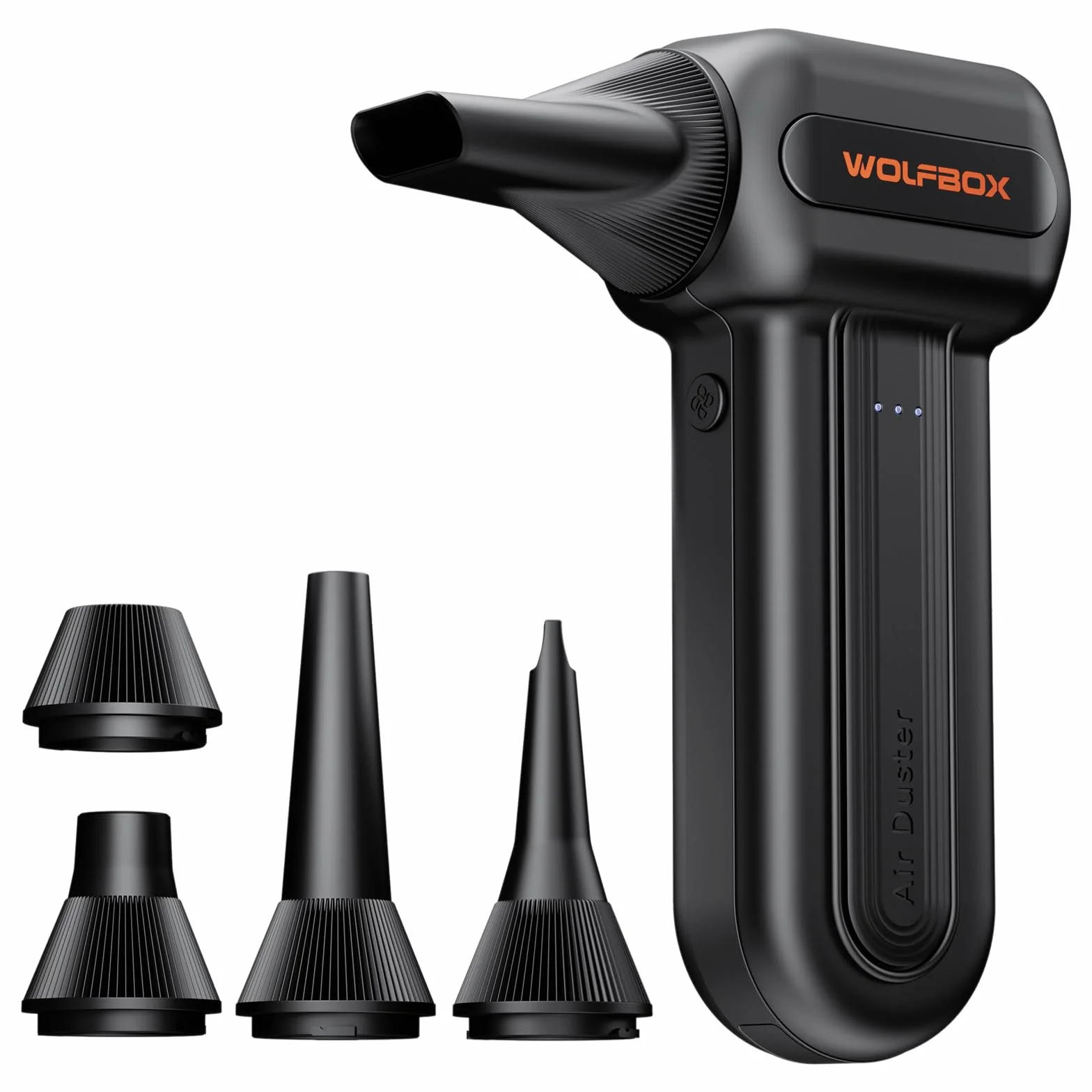 WOLFBOX MF60 Soffiatore a Batteria Potente 110000 RPM, Aria Compressa Elettrico Air Duster con 3 Velocità, Mini Soffiatore Portatile Ricaricabile per Pulizia PC, Tastiera, Auto, Casa, 5 Ugelli