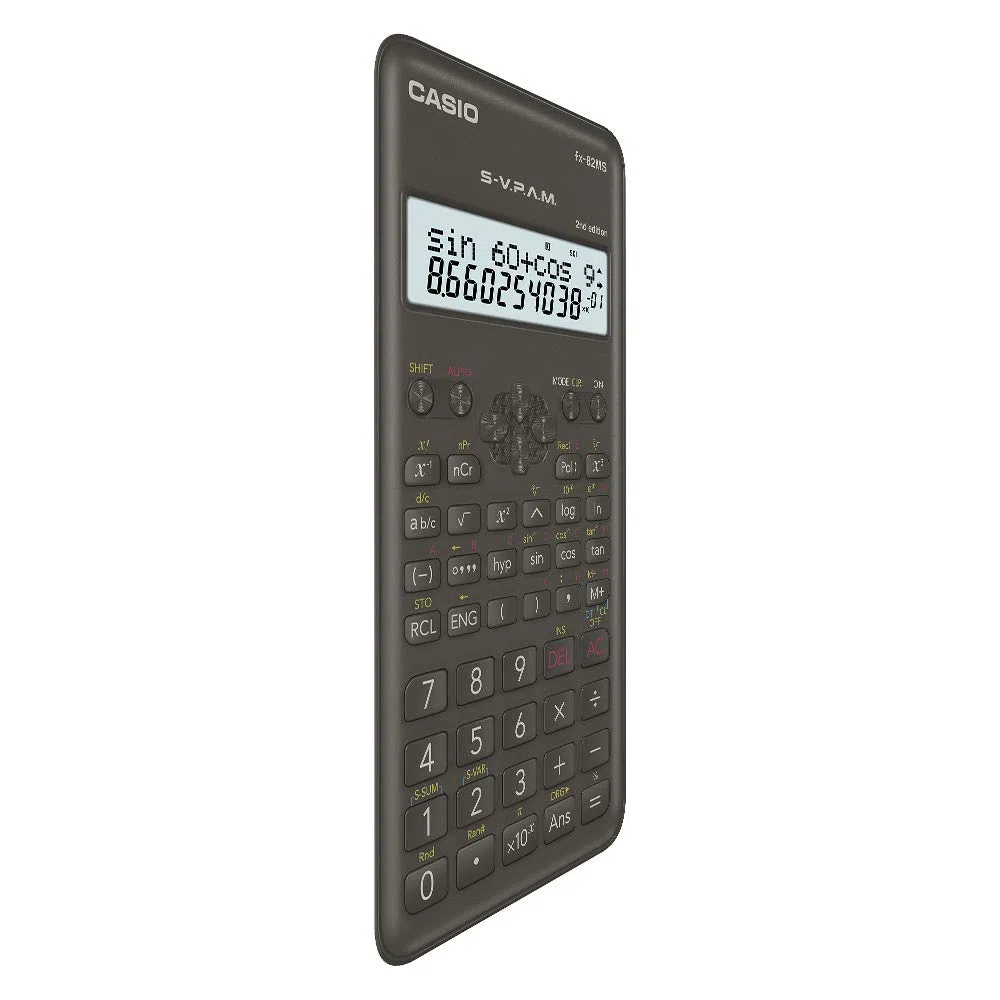 Casio FX-82MS-2-S-MH Calcolatrice Scientifica 240 Funzioni con Schermo a 2 Linee, Nero, Med