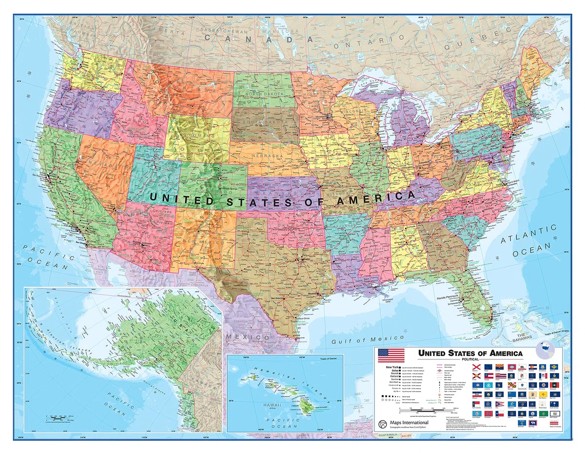Political USA - Mappa da parete laminata, lato anteriore singolo, 17 x 22 Maps International