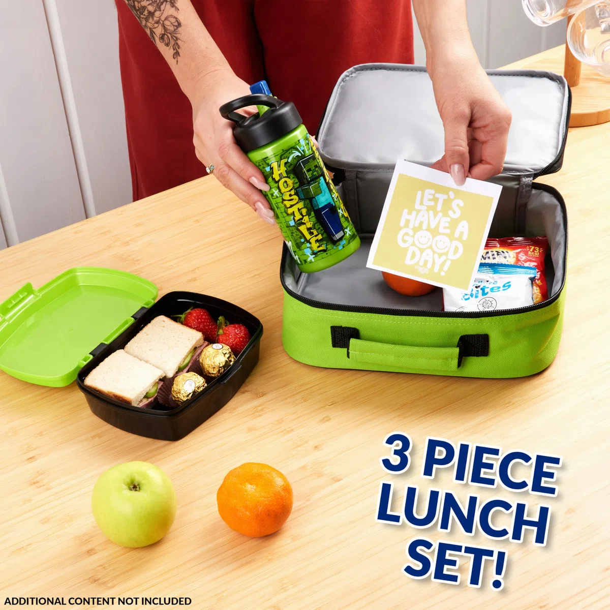 Minecraft Borsa Termica Pranzo, Borraccia e Porta Merenda Bambino - 3 Pezzi Set