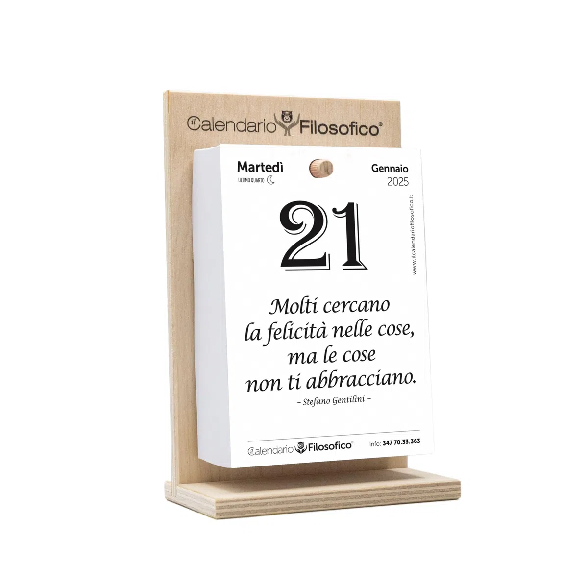 Il Calendario Filosofico 2025 con Supporto in Legno, Formato A6 10x14 cm, Il Primo e L'Originale Calendario da Tavolo con 365 Giorni di Frasi Filosofiche, Leggi Ogni Giorno Una Frase, Creato a Bologna
