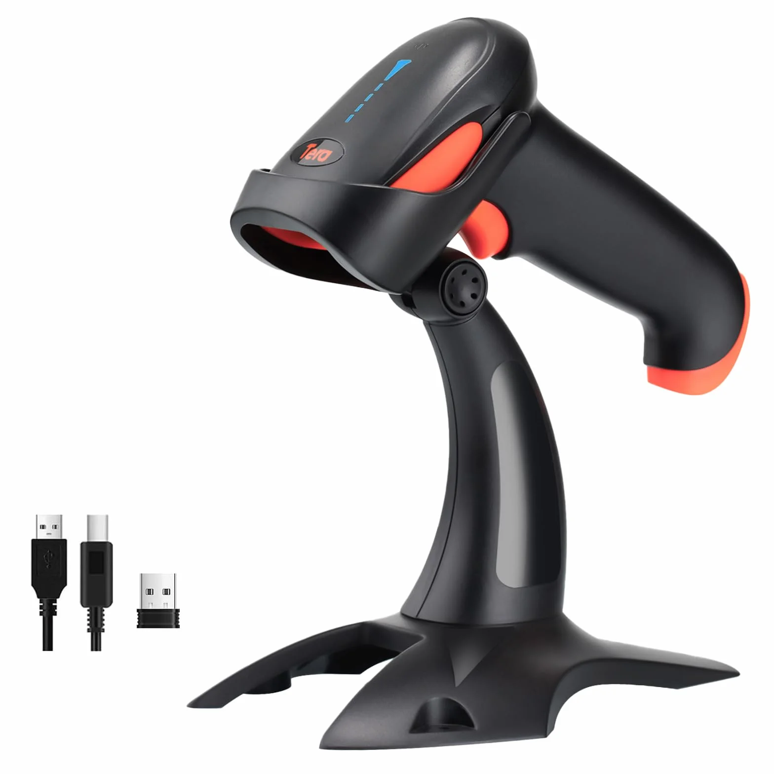 Tera Pro Lettore Codici a Barre 2D QR 1D Barcode Scanner Wireless Senza Fili 2.4Ghz USB Cablato 3 in 1 Compatibile Bluetooth con Supporto Stabile, HW0002