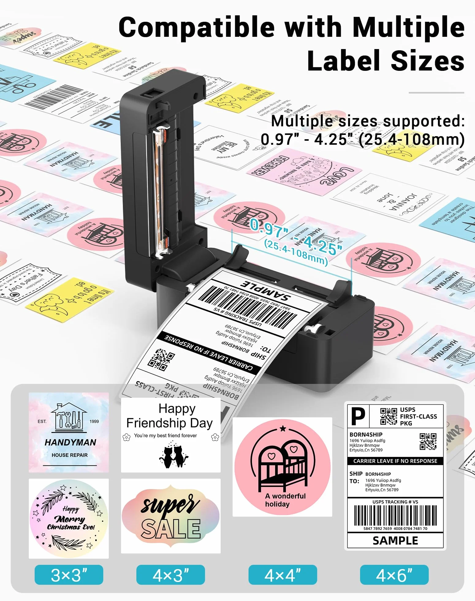 Stampante per Etichette Termica 4x6 USB per Spedizioni, Compatibile con Etsy, Amazon, Adatta per Piccole Imprese di Trasporto (solo Connessione USB)