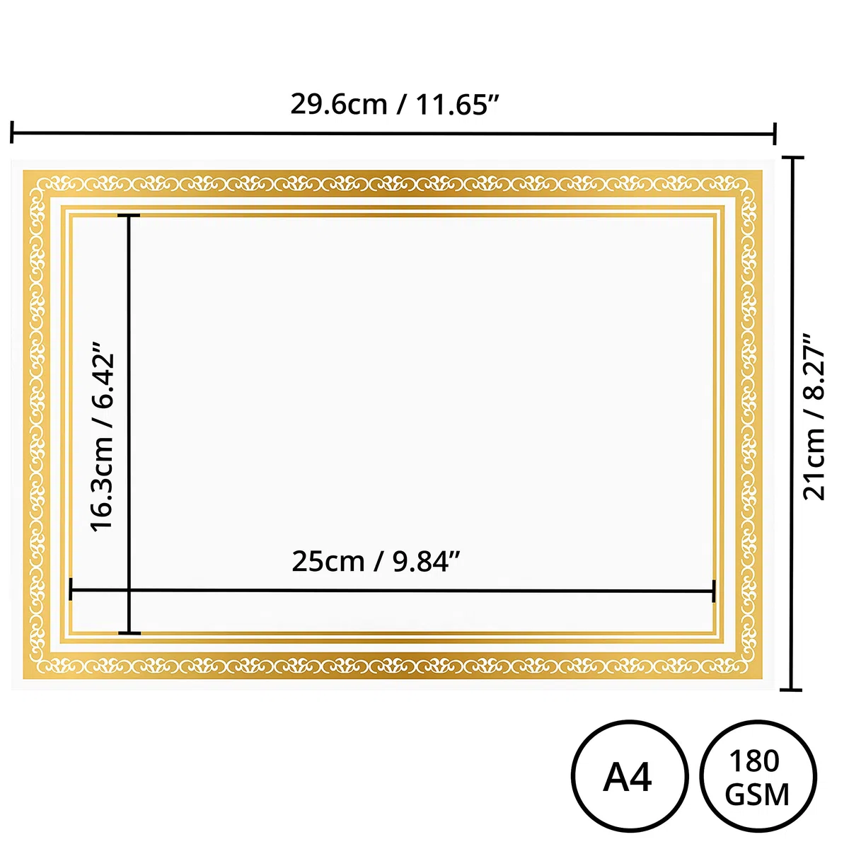 Belle Vous Carta per Diplomi e Certificati Bianca (50pz) - Carta Pergamena A4 per Stampanti con Bordo in Lamina d’Oro - Fogli di Carta Pergamena per Stampante Laserjet per Lavoro, Laurea e Diplomi
