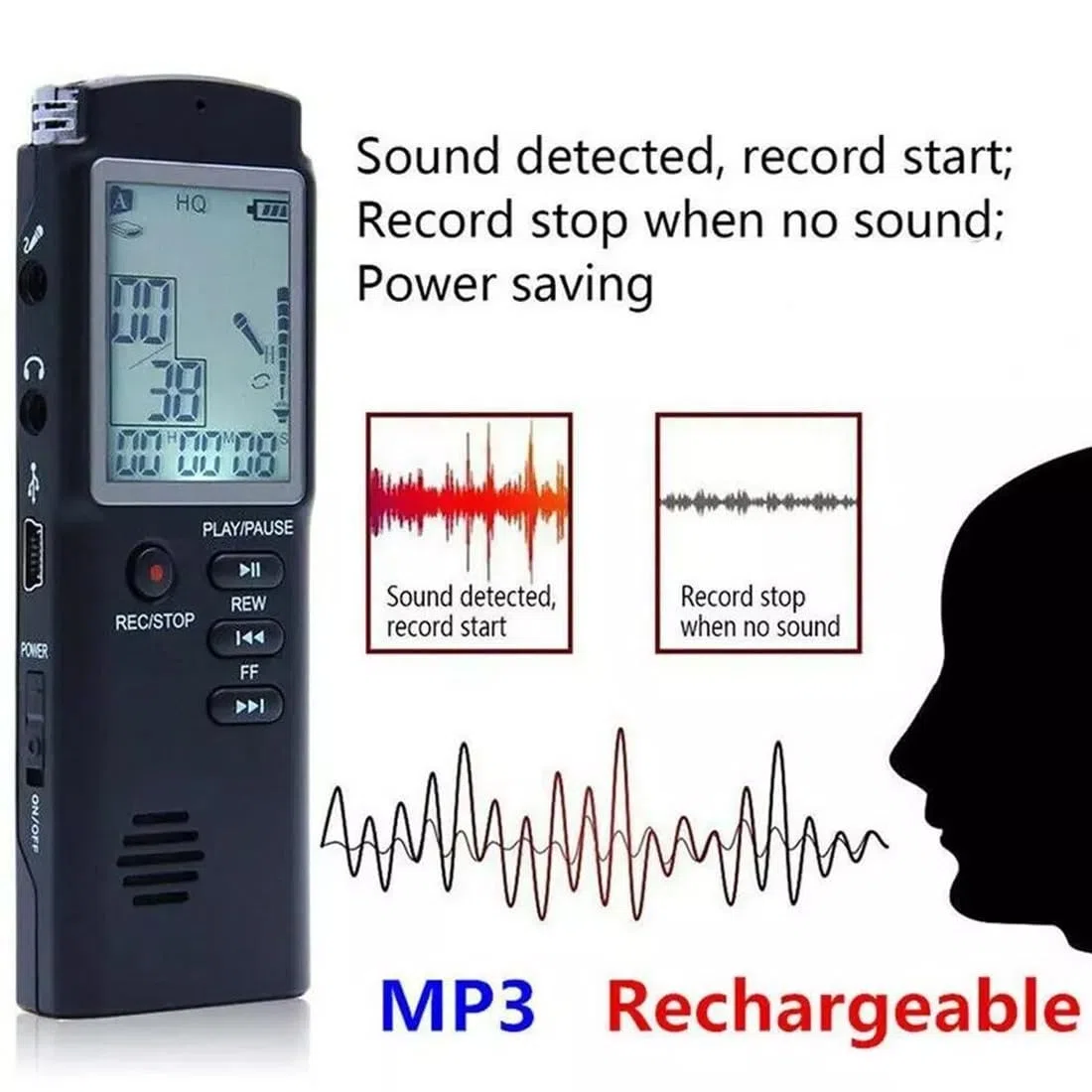 Ghost Hunting EVP, registratore vocale digitale da 8 GB, attrezzatura paranormale, registratore vocale digitale, mini spia professionale dittafono registrazione audio con WAV, lettore MP3