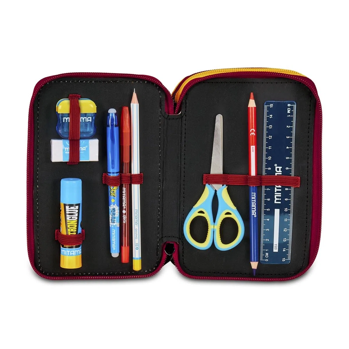 Seven AS Roma Astuccio Scuola 3 Zip Calcio, Rosso, Portapenne Triplo Scomparto Completo Di Penne, Matite, Colori, Scuola Elementare, Bambino