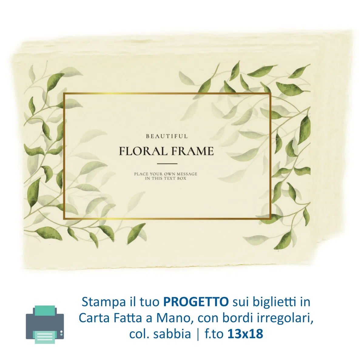 Biglietti/Partecipazioni/Inviti in Carta Artigianale Riciclata, con Bordi irregolari, 13x18 cm, 300 g/m2, Confezione da 25, Made in Italy (Sabbia)