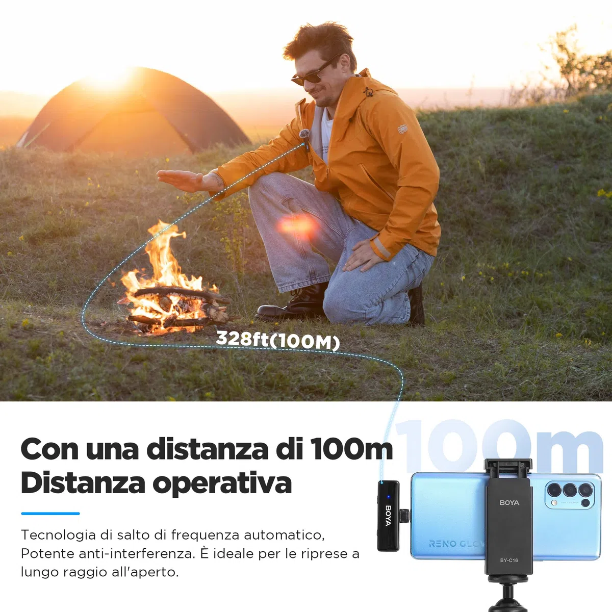 BOYA Wireless Lavalier Microfono, BOYALINK A1 Mini Lapel Microfono per iPhone Android Fotocamera PC Laptop Registrazione video, Vlog, Podcast Live Stream Intervista (TX + RX)