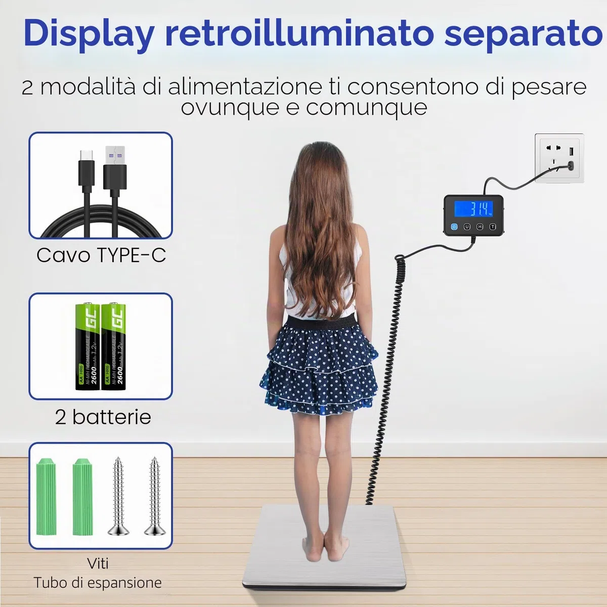 Bilancia Pesa Pacchi, 50g-200kg Bilancia Postale, Bilancia Digitale con Hold e Funzione Tara per Affari Bagagli Ufficio, Piattaforma in Acciaio Inossidabile, Display LCD Esterno