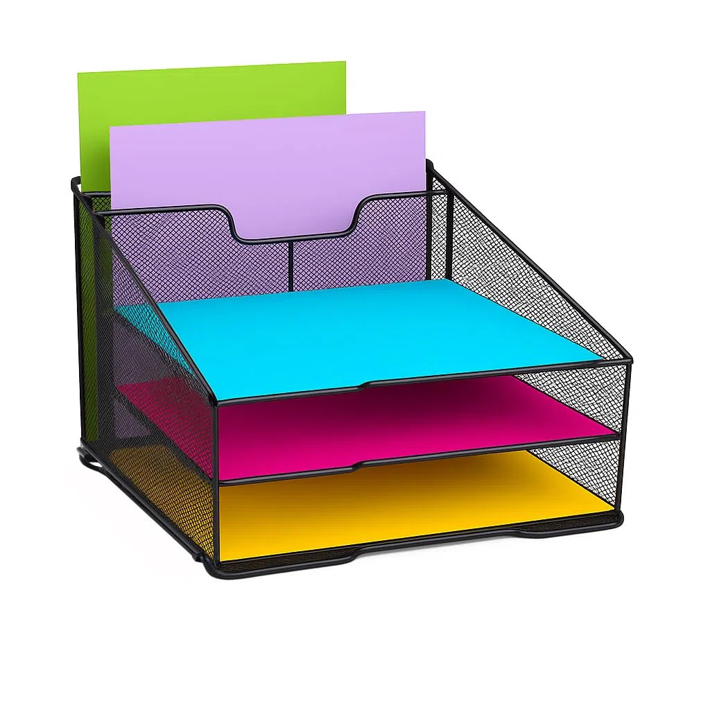 Techly 368062 Organizer da Scrivania a 3 Vassoi e 2 Sezioni Verticali Nero