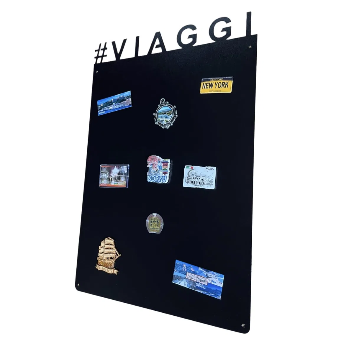 Lavagna Magnetica da Parete in Acciaio Nera VIAGGI 75x49 cm, Black Memo-Board, Pannello Magnetico per Calamite, Lavagna da Cucina, Ufficio, Camera dei Bambini