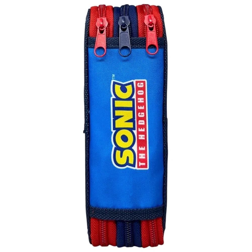 CARTOON Astuccio 3 zip Sonic completo 44 pezzi cancelleria multiscomparto penne matite colori pennarelli giotto per la scuola