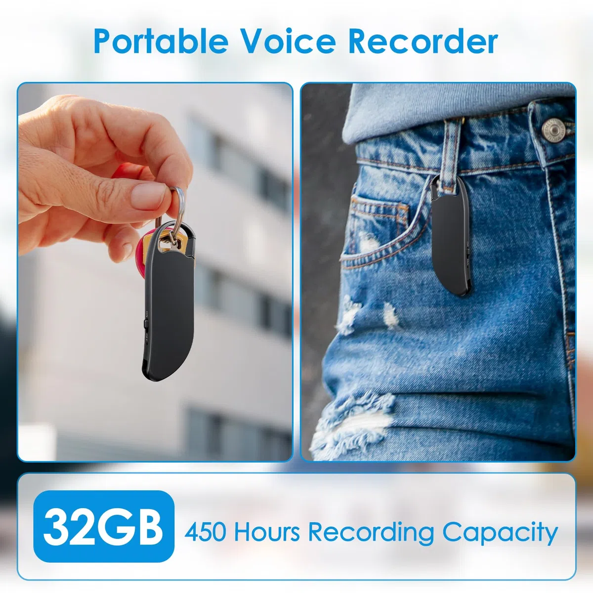 32GB Registratore Vocale Professionale, Clooissr 1536Kbps Registratore Vocale Portatile e Appendibile con Attivazione Vocale, Registratore Audio Digitale per Lezioni, Riunioni, Interviste