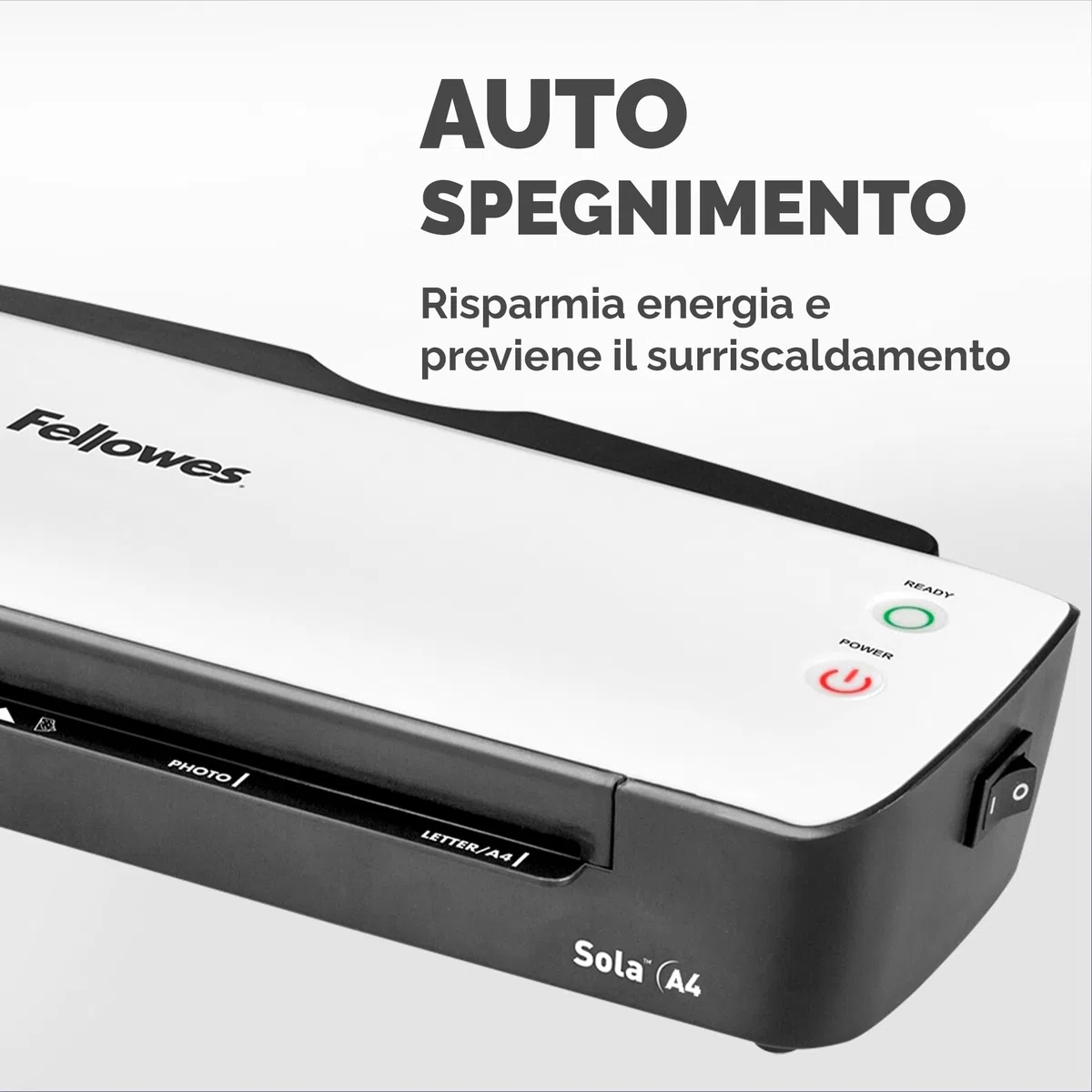 Fellowes plastificatrice Sola, formato A4, fino a 125 micron, uso domestico, plastificatrice con leva di sblocco e modalità riposo, riscaldamento in 4 minuti [ESCLUSIVA AMAZON]
