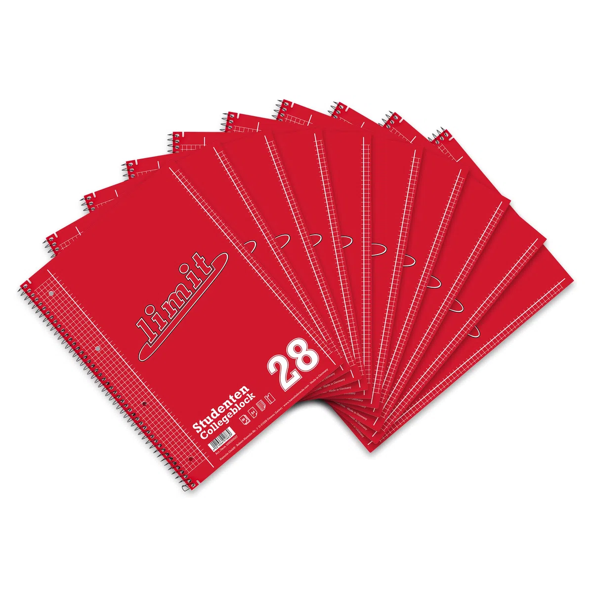 Limit 100050537 - Quaderno DIN A4, 80 fogli a quadretti con margine sinistro e destro, 10 pz, copertina rossa