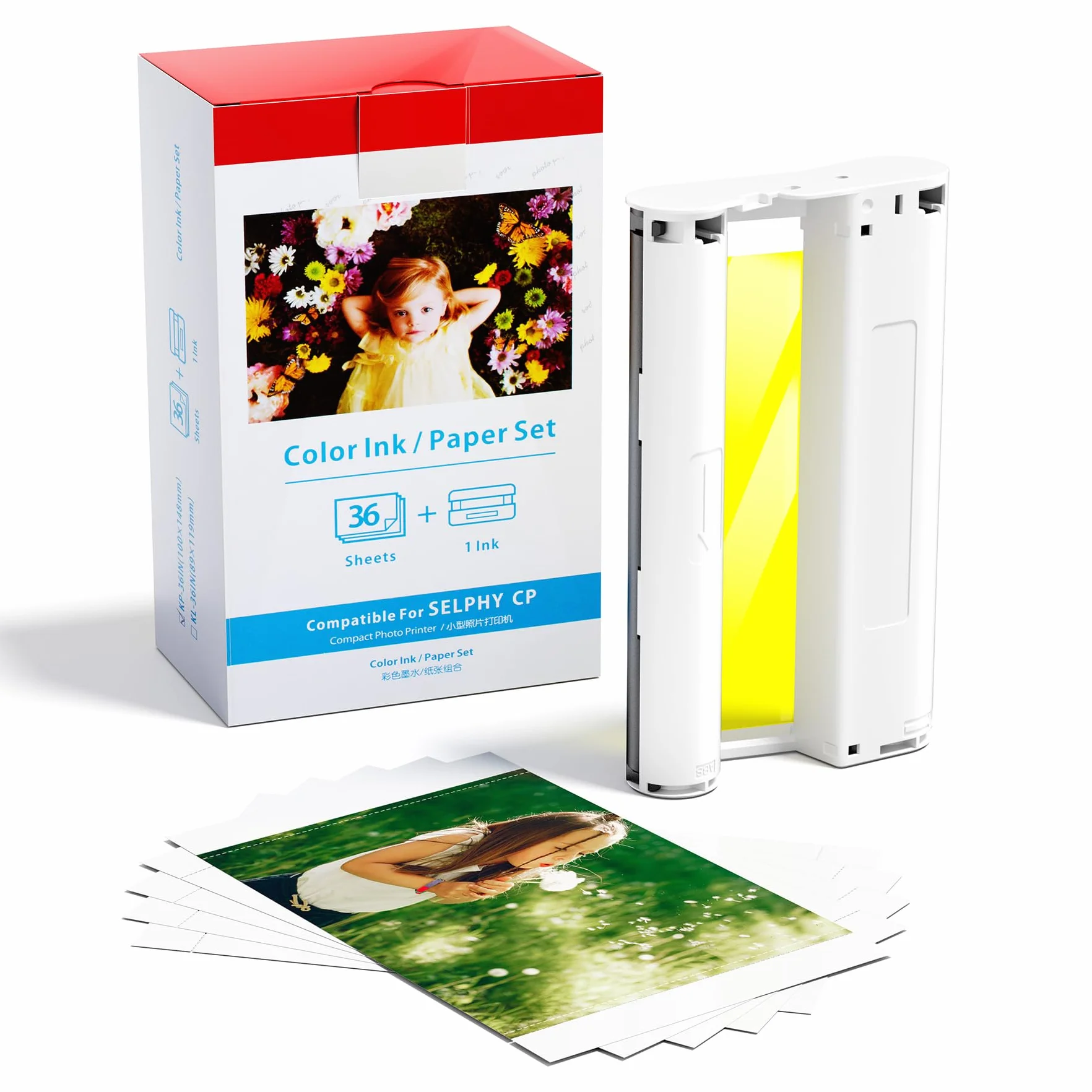 Fimax Carta Fotografica e Cartucce compatibile per Canon Selphy CP1500 CP1300 CP910 CP1200 CP1000 CP900, KP-36IP, 1 Cartuccia d'inchiostro a Colori e 36 fogli di Carta per Stampante, 100 x 148 mm