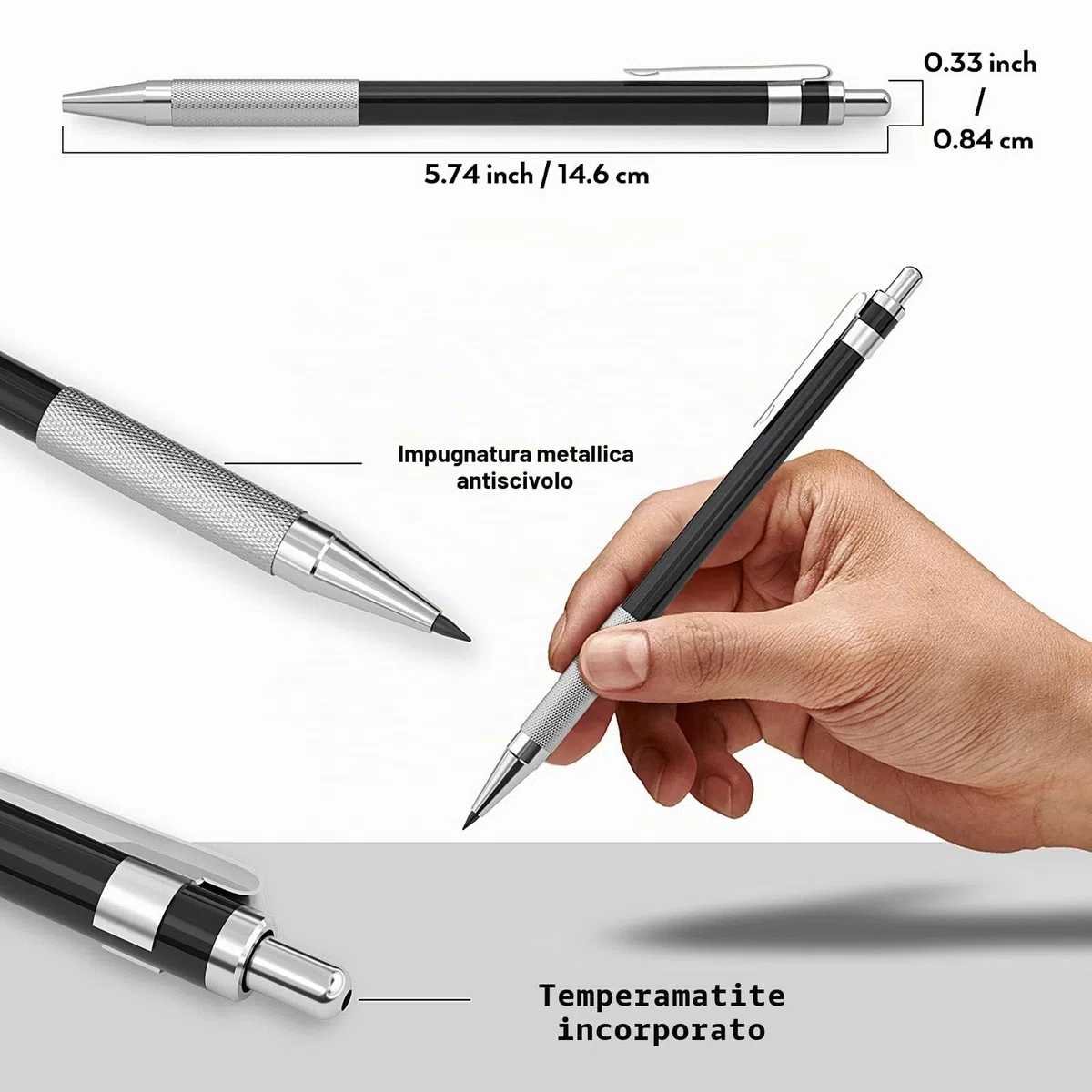Nicpro 5 Pezzi 2mm Metallo Matite Meccaniche con Pelle Astuccio, Art Portamine Falegname Set con Grafite Mine Nero & Colore (4B 4B 2B HB 2H) Gomma Temperamatite per Artista Disegno Scrittura Schizzi