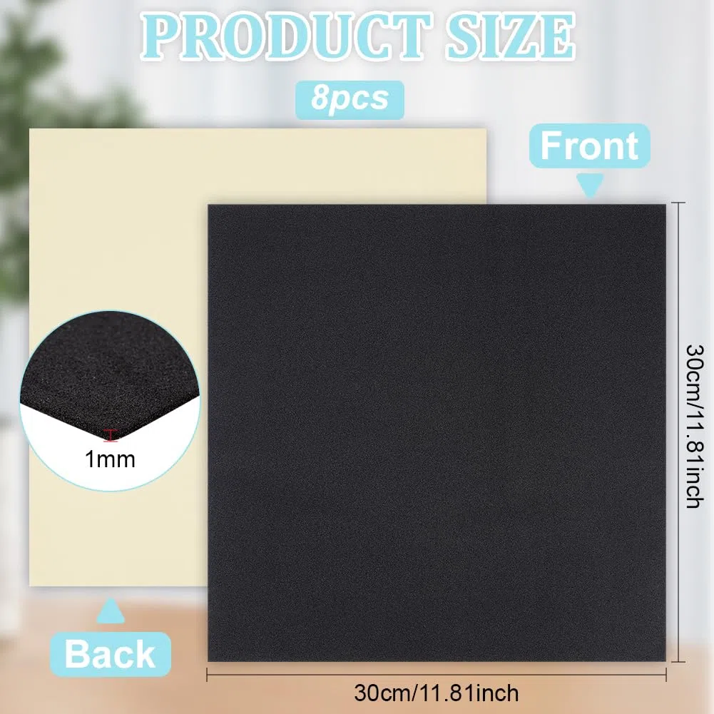 BENECREAT 8 fogli autoadesivi in schiuma EVA, 1 mm, colore nero, per cosplay, imbottitura, protezione per mobili, scrapbooking, fai da te, 30 x 30 cm