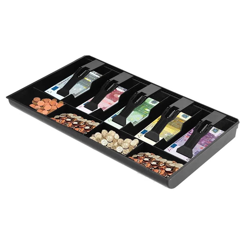 Vassoio di Cassa, 40,5 * 24,5 * 3,5cm Cassetto di Cassa a 9 Griglie Cassetto di Cassetto Porta Contanti con 5 Banconote e 4 Monete Rimovibile Cassettiera del Registratore di Cassa
