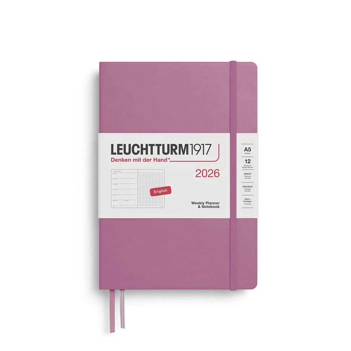 LEUCHTTURM1917 372701 agenda e taccuino settimanale Dotted Medium (A5) 2026, Dusty Rose, Inglese