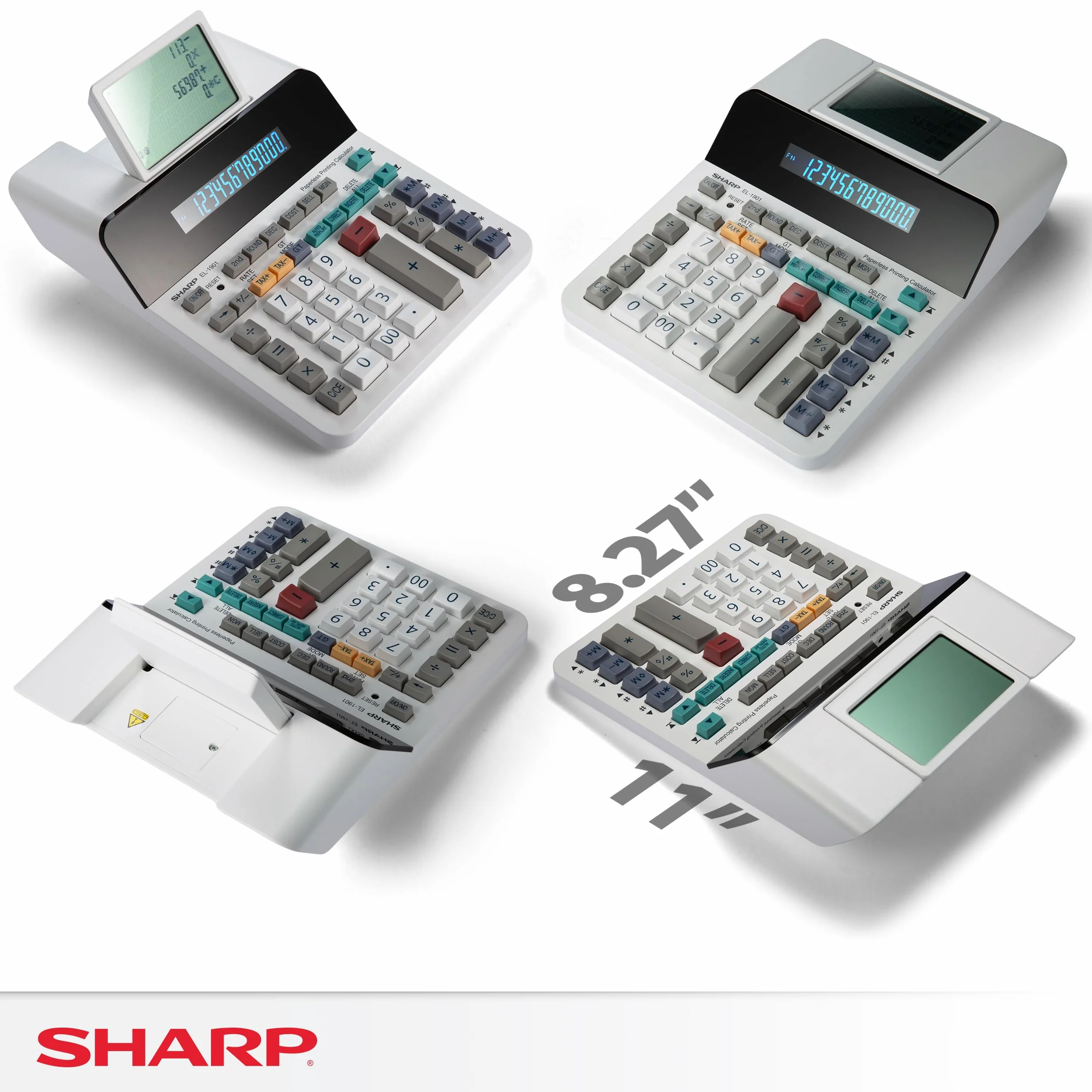 Sharp EL-1901 Calcolatrice per stampa senza carta con display LCD principale a 12 cifre