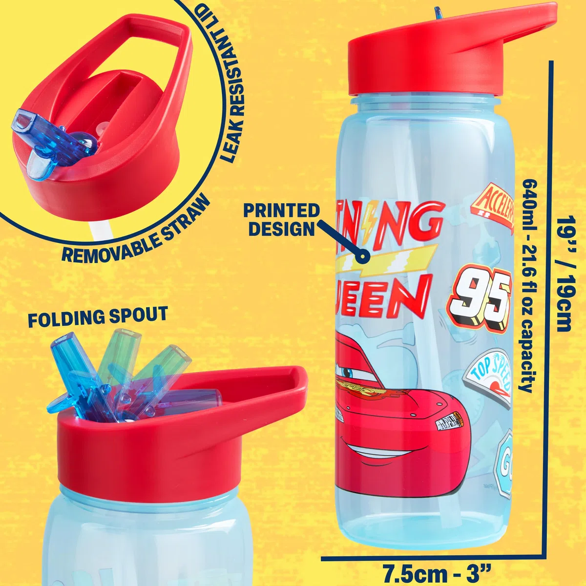 Get Trend Disney Cars Saetta McQueen Porta Pranzo Bambini, Set 2 Pezzi con Senza BPA Bento Box 3 Scomparti e Borraccia Coperchio Apribile con Cannuccia 640 ml, Idea Regalo (Multi Lightning McQueen)