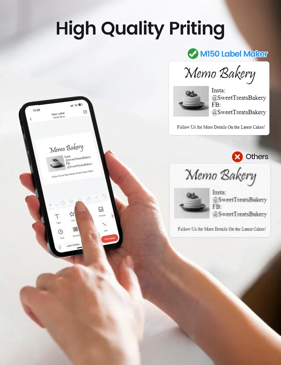 Phomemo M150 Stampante per Etichette, Etichettatrice Adesive, Bluetooth Etichettatrice Termica Autoadesiva Portatile per Codici a Barre, Ufficio, Stampante Etichette Compatibile con Telefoni e PC