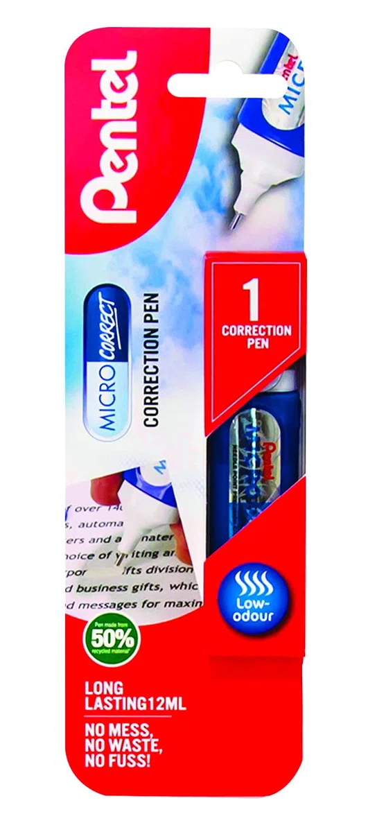 Pentel Micro Correct Penna di correzione fluida a punta fine di precisione, bianco, 12 ml