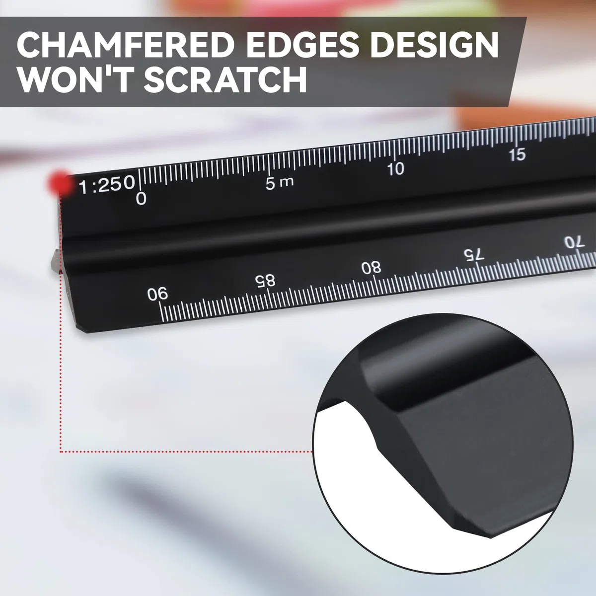 HXMJIED 2 righelli per scala architettonica, in alluminio nero, 30 cm, righello in metallo per architetti metrici 1:20, 1:25, 1:50, 1:75, 1:100, 1:125 e 1:100, 1:200, 1:250, 1:300, 1:400, 1:5000, 1