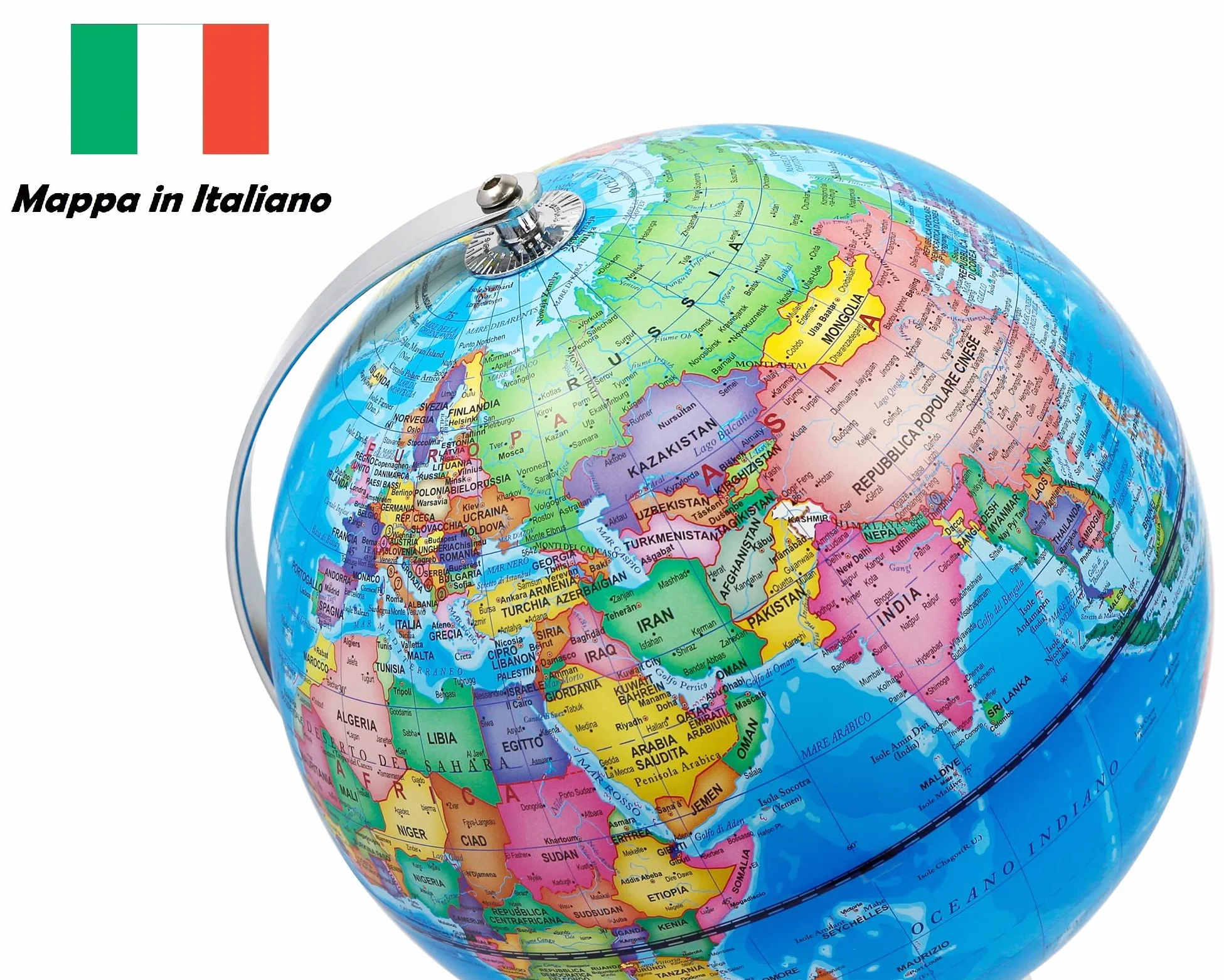 Exerz Mappamondo Illuminato 23cm Mappa Italiana Supporto Metallo LED | Modalità giorno notte con costellazioni senza fili per studio cameretta ufficio bambini dagli 8 anni e regali