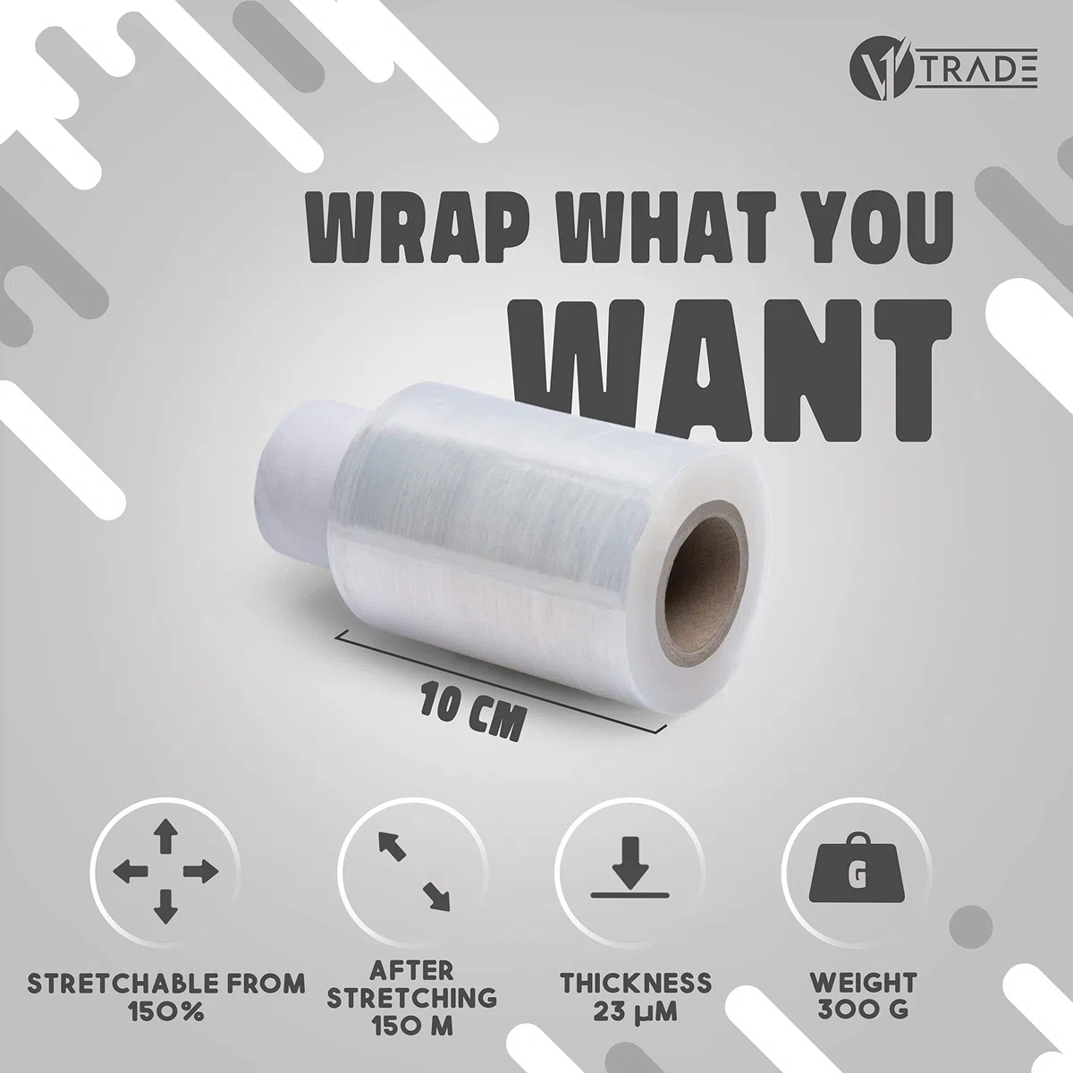 V1 Trade Mini pellicola elastica trasparente – 10 X rotolo di pellicola elastica + rullo – pellicola avvolgente – pellicola elastica a mano – 150 metri di lunghezza e 10 cm di larghezza