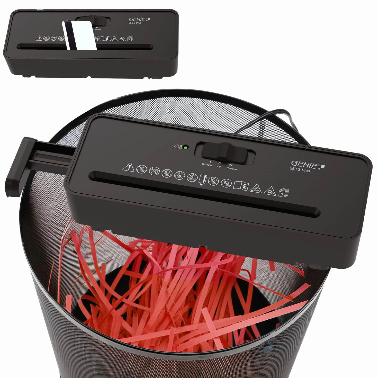 GENIE Distruggidocumenti 260 S Plus | Trituratore di carta con taglio a strisce da 6 mm | Trituratore per la casa | Shredder carta compatta | con inserto universale | Shredder Paper Shredder