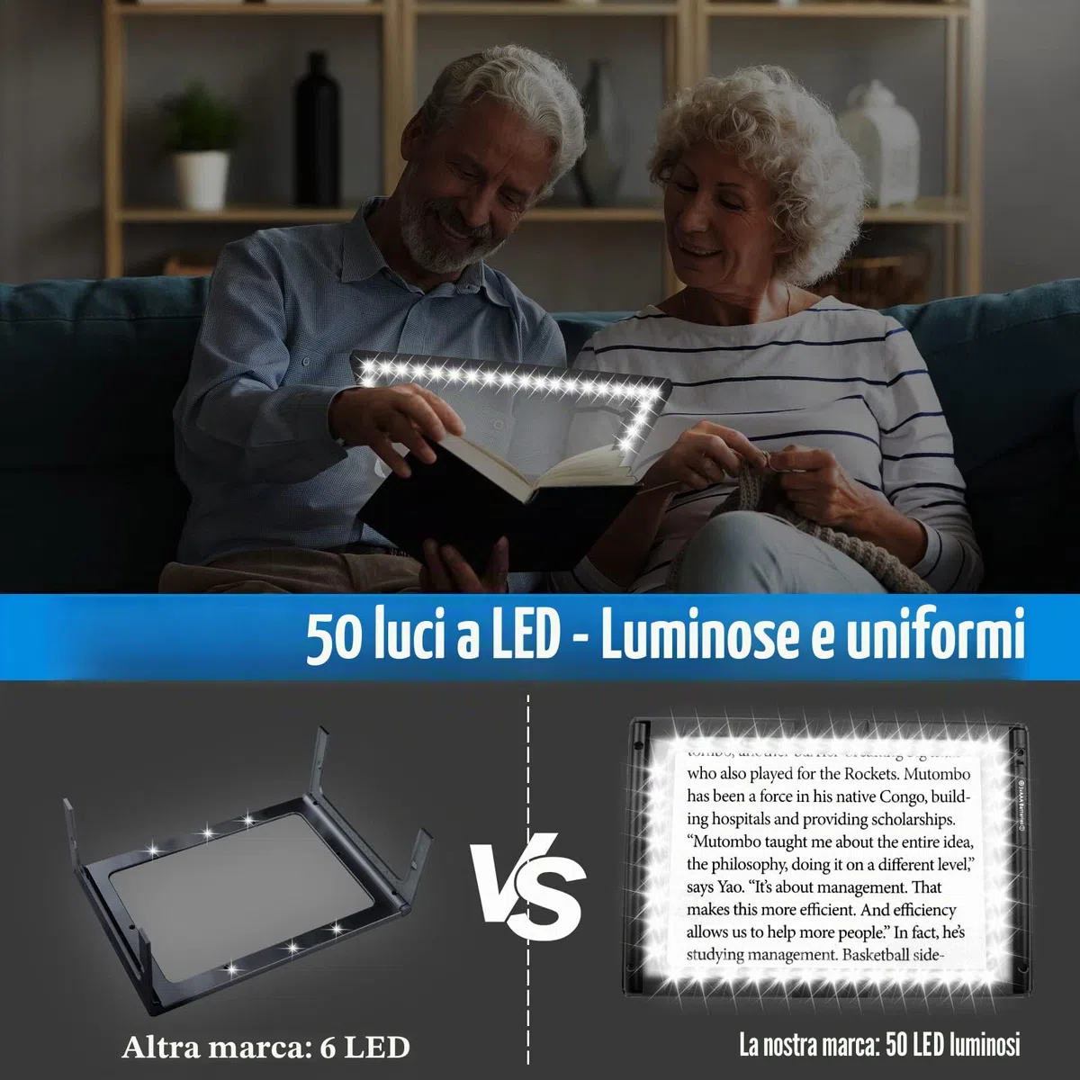 5X Lente Ingrandimento con Luce, Lente d'ingrandimento a Mani Libere con 50 Luci LED, Lente più Grande, Lente di Ingrandimento Rettangolare Dotato di Cordino e Supporto, per Libro,Cucito,Anziani