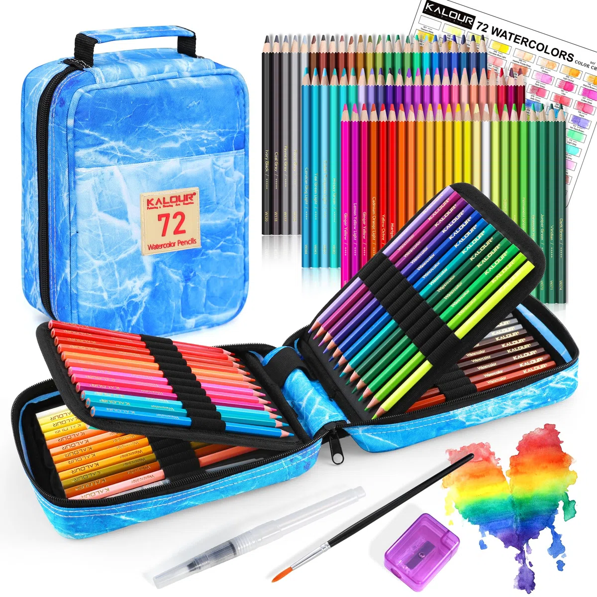 KALOUR PDAS 72 Matite Acquerellabili Professionali, Matite Colorate Acquerellabili Pre-affilate, Texture Dura, Solubili in Acqua, Ottimi Regali per le Vacanze per Adulti, Artistiche o Adolescenti