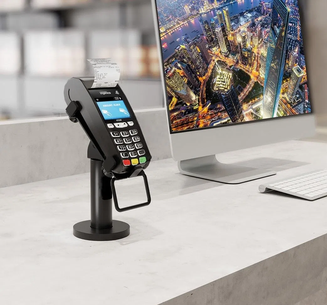SBOX 502455 Supporto Girevole e Inclinabile per Terminale Pagamento POS Bancomat Carta di Credito Nero