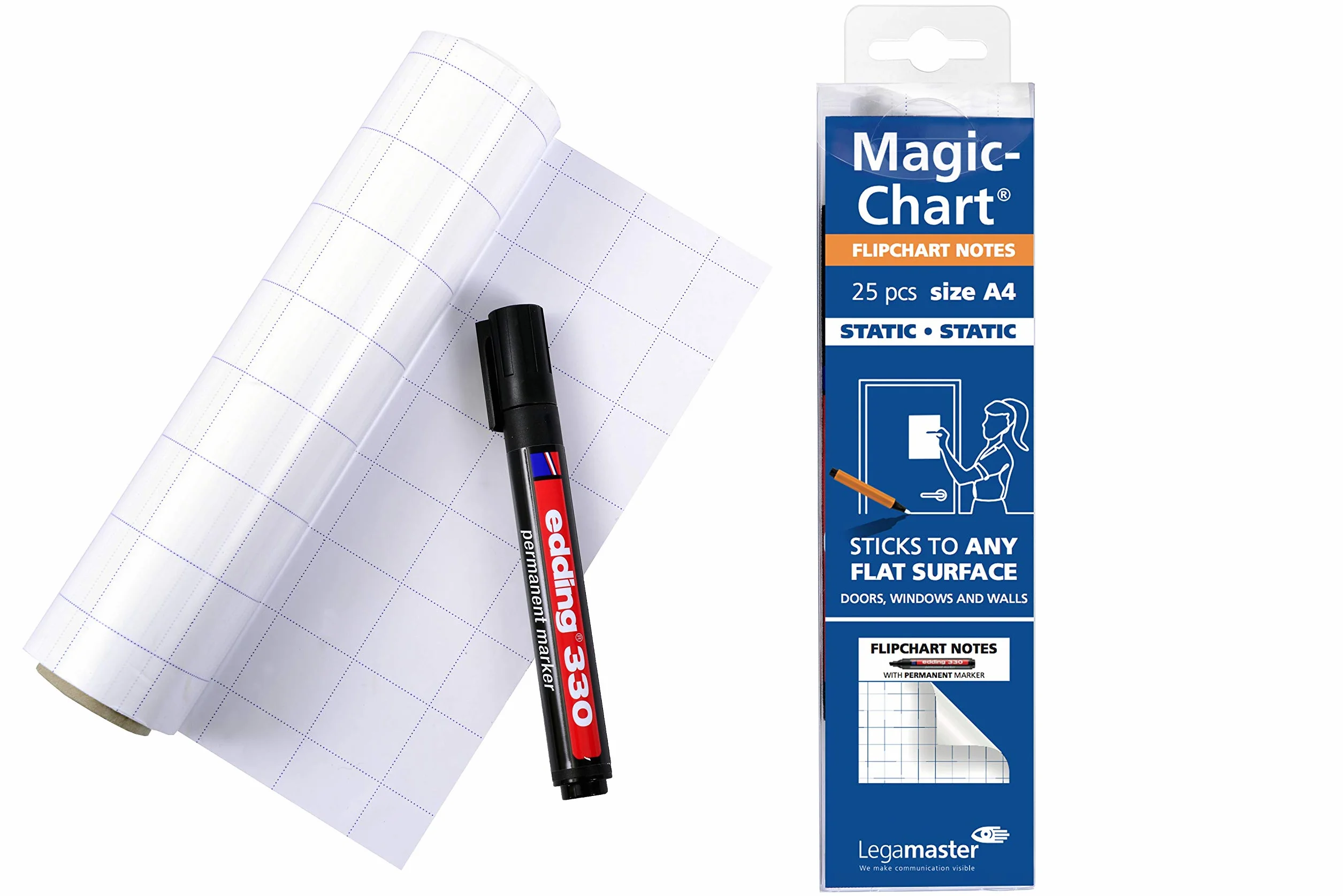 Legamaster 7-159000-A4 Magic-Chart Notes Flipchart, Fogli elettrostatici riposizionabili include 25 fogli a quadretti (20 x 30 cm)