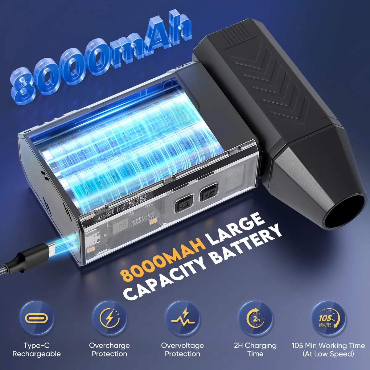 Sunowl Soffiatore Aria Compressa, 2 in 1 Aria Compressa Elettrico con 130000 RPM Super Power 1-100% Regolabile, Elettrico Air Duster con Ricarica Rapida, Luce LED per Computer, Tastiera, Auto, Divano
