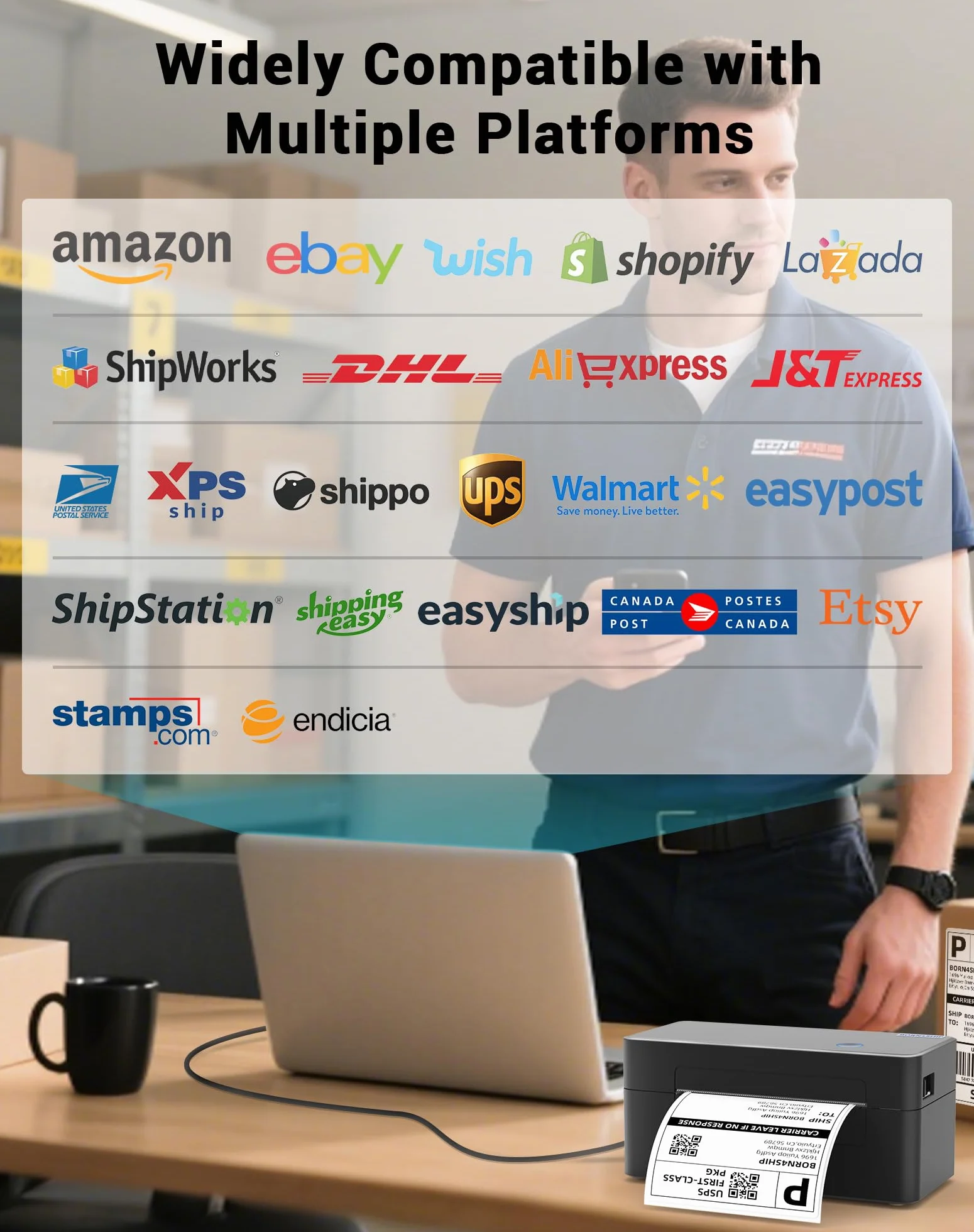 Stampante per Etichette Termica 4x6 USB per Spedizioni, Compatibile con Etsy, Amazon, Adatta per Piccole Imprese di Trasporto (solo Connessione USB)