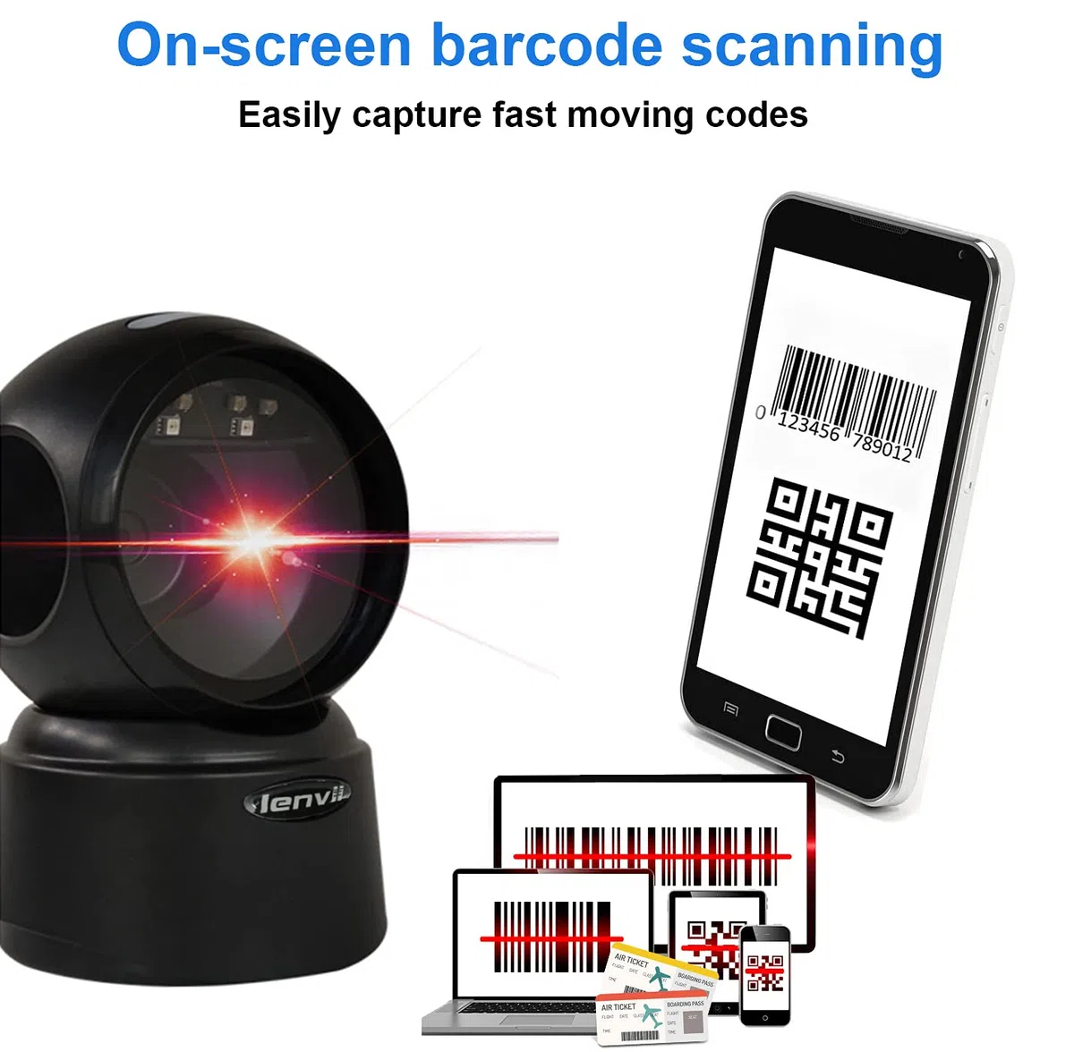 LENVII 1D 2D QR Desktop Lettore di Codici a Barre Omnidirezionale Barcode Scanner vivavoce USB Wired barcode reader Computer Screen Scan per Magazzino Supermercato Negozio Sistema POS Libreria
