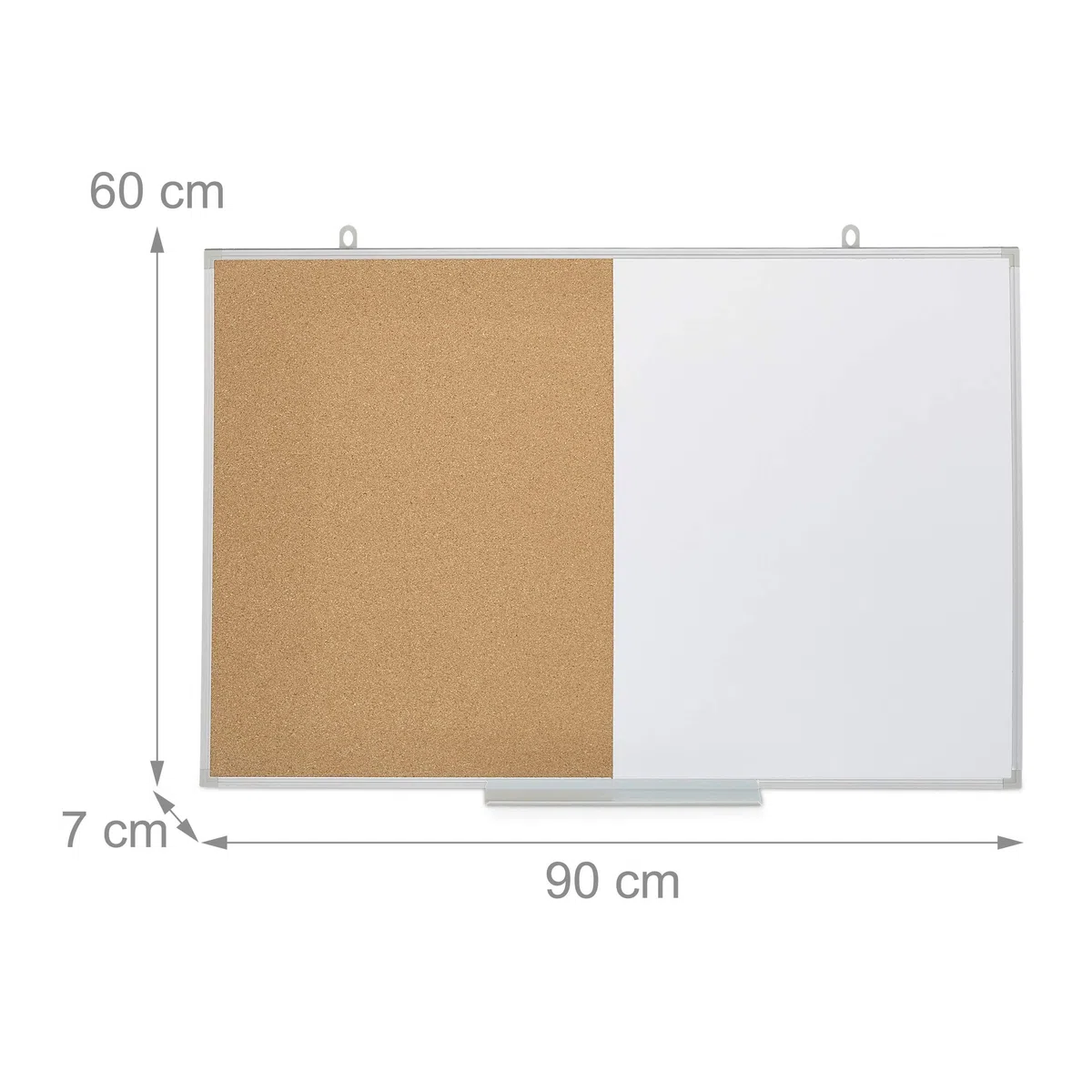 Relaxdays Lavagna Combinata 2in1, White & Cork Board, Cornice in Alluminio, Porta Pennarelli, 60 x 90, Bianco/Naturale