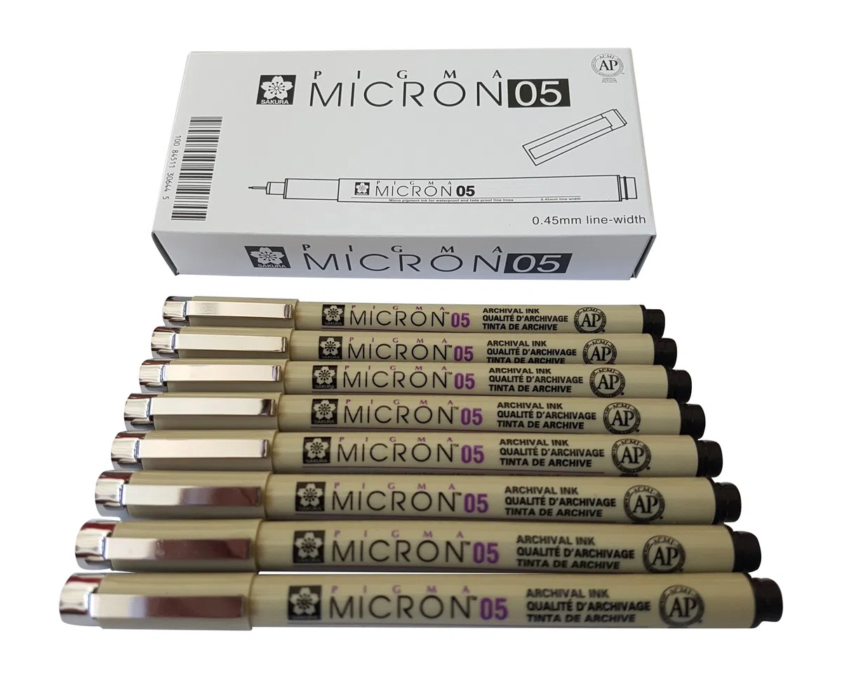 Sakura - Penne ad inchiostro Pigma Micron, set di 8 penne a inchiostro pigmentato 05, 8 pct set Nero