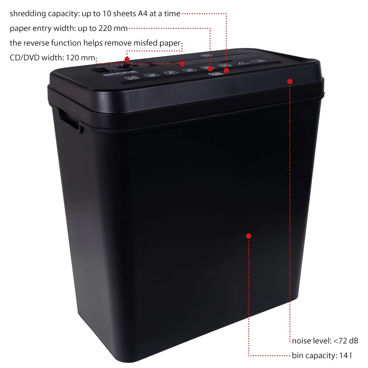 OFFICE PRODUCTS Distruggidocumenti/Taglio a strisce/Taglio Trasversale/Tritadocumenti/Fino a 10 fogli A4/Cestino 14 l/Nero/Distruggi documenti personali e da ufficio