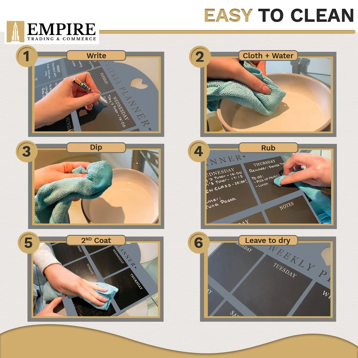 Empire - Agenda settimanale e menù per cucina, planner da lavoro, da parete, con penna, lista delle cose da fare, cancellabile a secco, con panno bianco, per ufficio e casa (standard, blu)