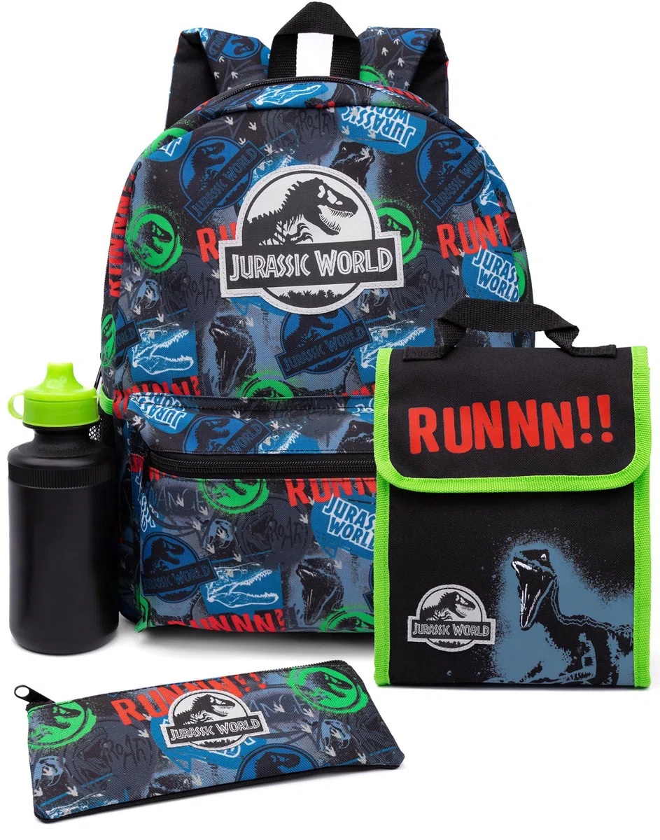 Jurassic World Backpack Set Bambini 4 Pezzi Scolastica Scatola Di Pranzo