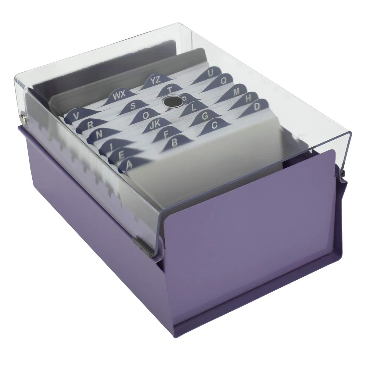 Acrimet Portacarte Organizzatore 4'' x 6’', Base in Metallo Resistente (Indice AZ e un Divisore di Plastica Include) (Base Viola con Coperchio Trasparente in Plastica)