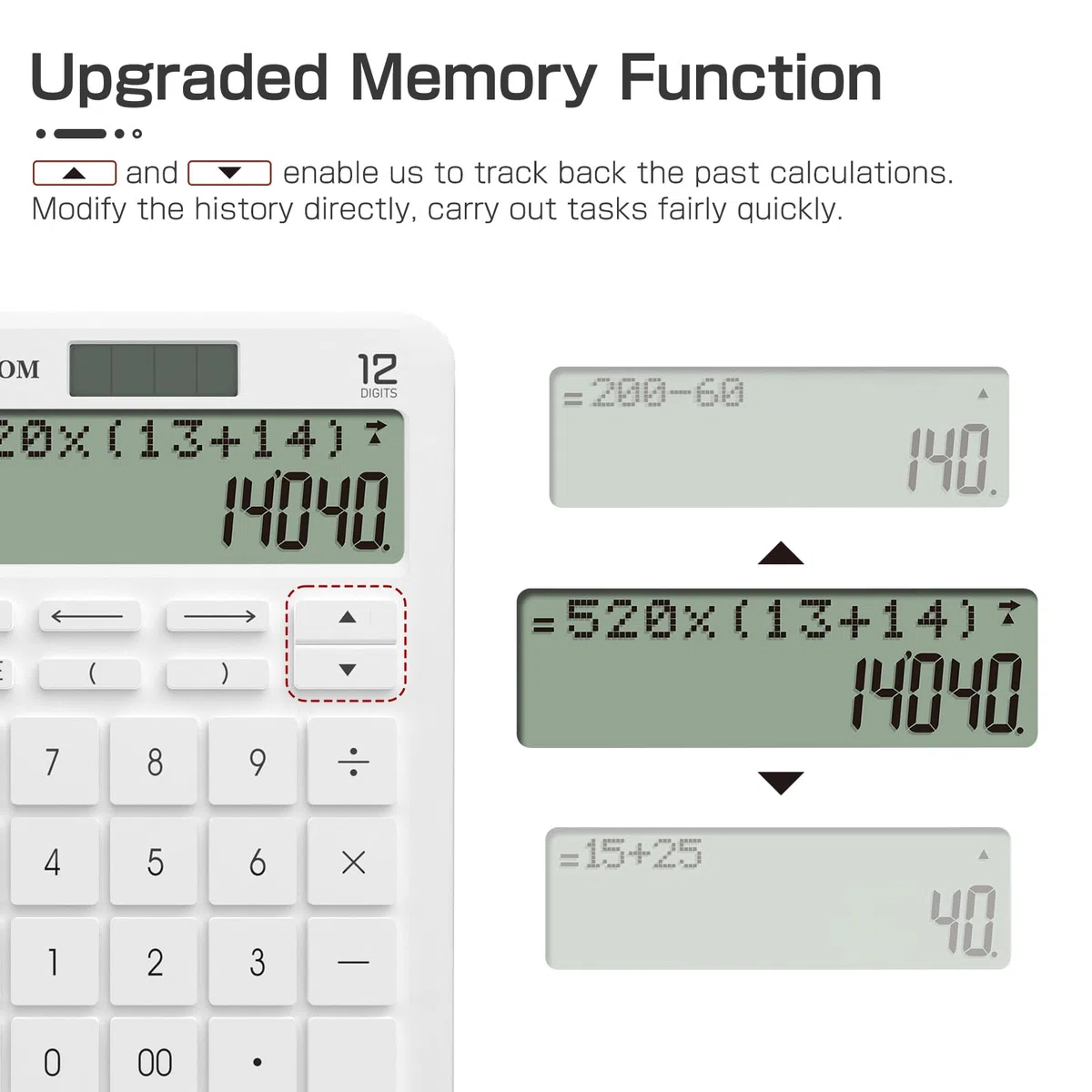 Calcolatrice GUYUCOM con memoria migliorata e funzione di tracciamento, display LCD a 2 righe chiaramente leggibile, 12 cifre, grandi pulsanti sensibili, bianco