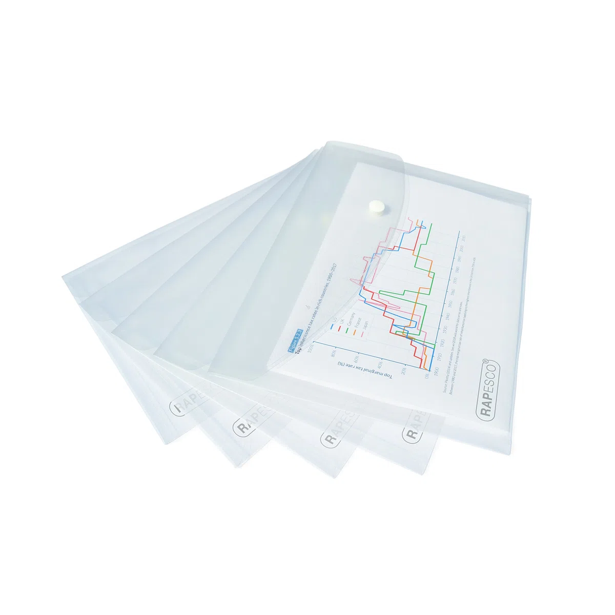 Rapesco 1501 ECO Busta Portadocumenti con Bottone, Materiale Riciclato, A5, Trasparente, Confezione da 50